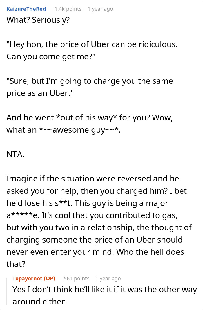 Boyfriend Demands To Be Paid The Same As Uber For Picking Girlfriend Up From Work, And The Woman Is Perplexed Boyfriend Demands To Be Paid The Same As Uber For Picking Girlfriend Up From Work, And The Woman Is Perplexed