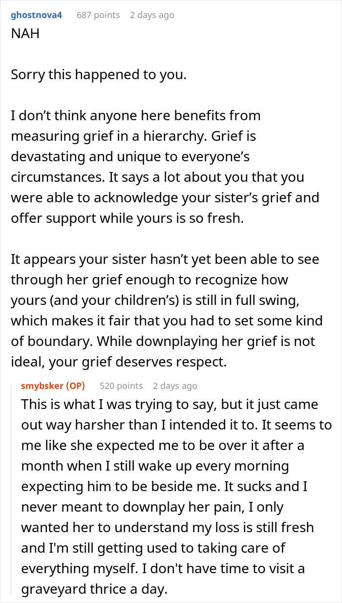 “A Dog Is Not The Same As A Husband”: Woman Loses Patience With Her Sister For Nonstop Comparisons Of Their Losses “A Dog Is Not The Same As A Husband”: Woman Loses Patience With Her Sister For Nonstop Comparisons Of Their Losses