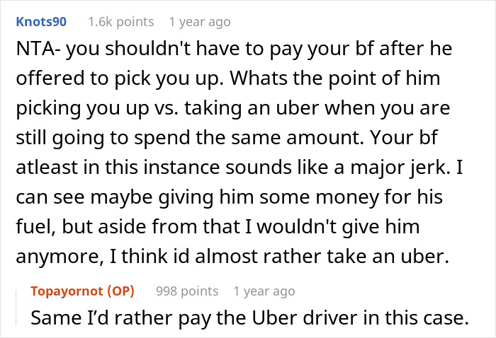 Boyfriend Demands To Be Paid The Same As Uber For Picking Girlfriend Up From Work, And The Woman Is Perplexed Boyfriend Demands To Be Paid The Same As Uber For Picking Girlfriend Up From Work, And The Woman Is Perplexed