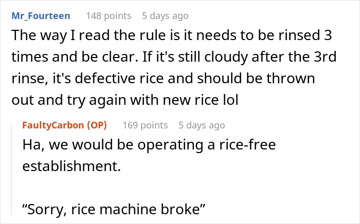 Cook Maliciously Complies With Manager’s Demand To “Keep Rinsing The Rice Until The Water Runs Clear”