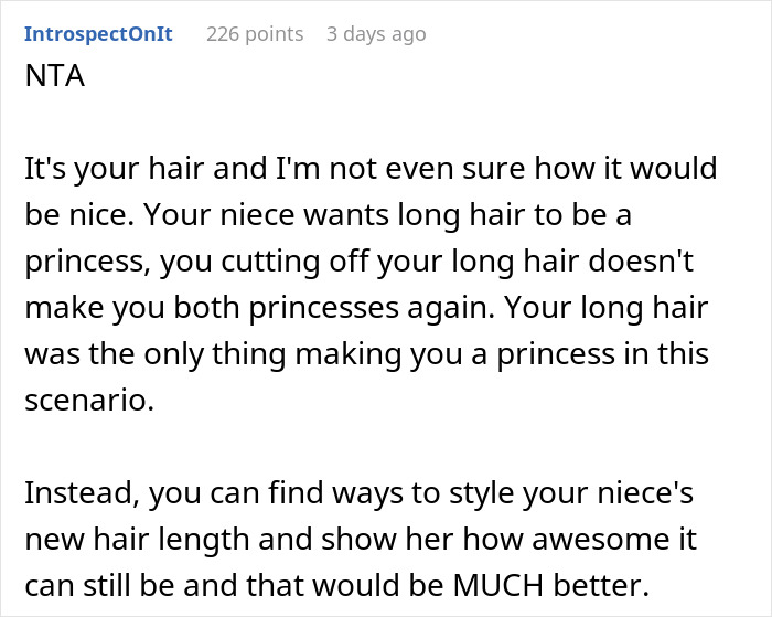Woman Refuses To Cut Her Hair Short Just Because Her Niece Is Jealous Of It