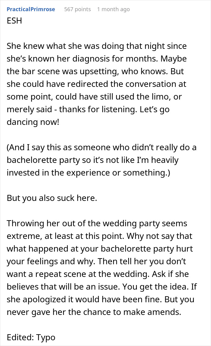 Woman Bursts Into Tears After Revealing Her Diagnosis At Friend's Bachelorette Party, Gets Fired As A Bridesmaid Woman Bursts Into Tears After Revealing Her Diagnosis At Friend's Bachelorette Party, Gets Fired As A Bridesmaid