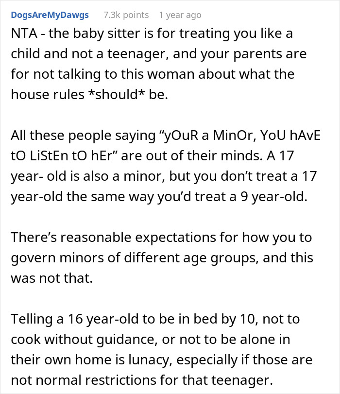 “I Have To Be In Bed By 10”: Strict Babysitter’s Rules Push 16-Year-Old Teen To Rebel, He Wonders If He Took It Too Far “I Have To Be In Bed By 10”: Strict Babysitter’s Rules Push 16-Year-Old Teen To Rebel, He Wonders If He Took It Too Far