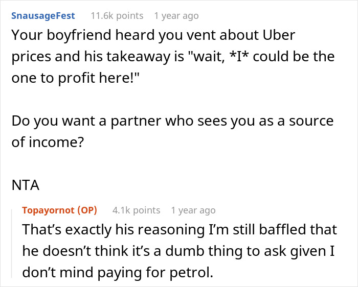 Boyfriend Demands To Be Paid The Same As Uber For Picking Girlfriend Up From Work, And The Woman Is Perplexed Boyfriend Demands To Be Paid The Same As Uber For Picking Girlfriend Up From Work, And The Woman Is Perplexed