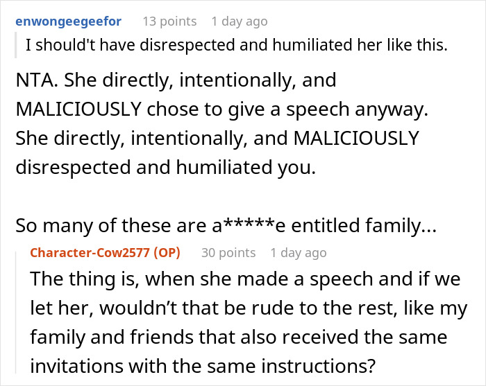 Bride Furious With MIL For Going Against The ‘No Speech’ Rule At Wedding And Ignores Her, Drama Ensues Bride Furious With MIL For Going Against The ‘No Speech’ Rule At Wedding And Ignores Her, Drama Ensues