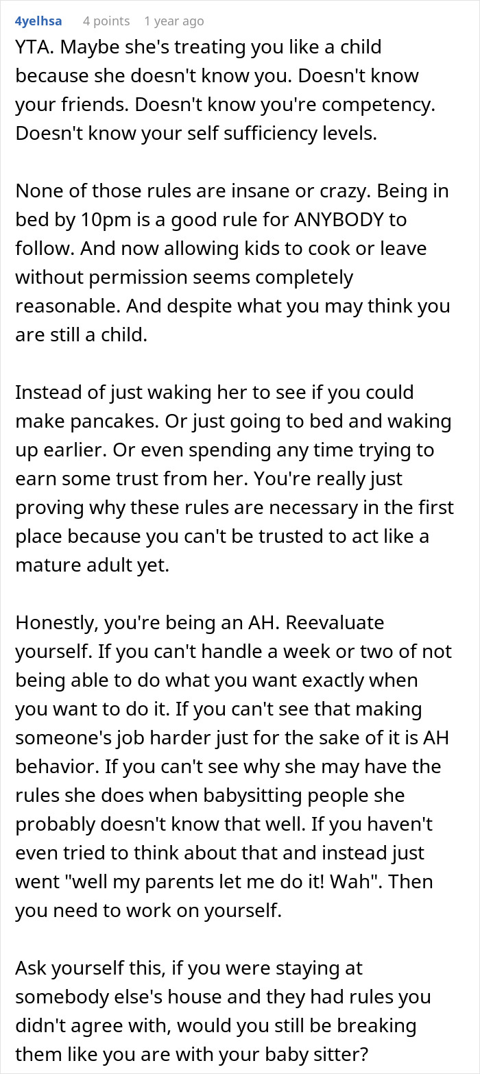 “I Have To Be In Bed By 10”: Strict Babysitter’s Rules Push 16-Year-Old Teen To Rebel, He Wonders If He Took It Too Far “I Have To Be In Bed By 10”: Strict Babysitter’s Rules Push 16-Year-Old Teen To Rebel, He Wonders If He Took It Too Far