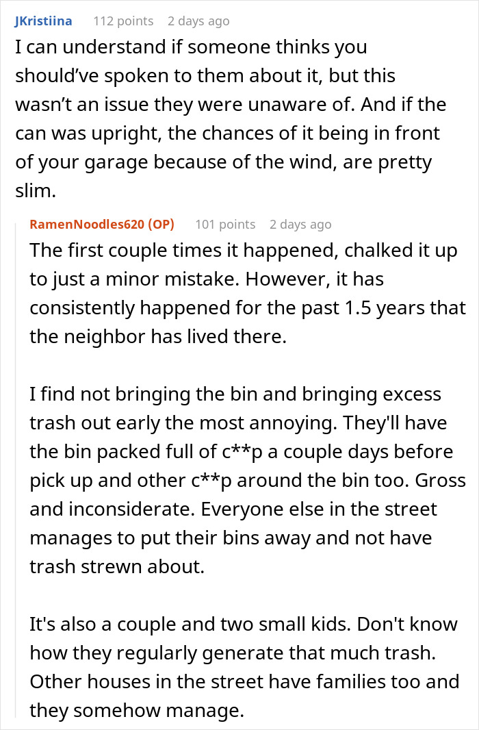 Woman Executes Masterclass In Petty Revenge After Neighbors Keep Placing Their Trash Can In Front Of Her Garage For 1.5 Years Woman Executes Masterclass In Petty Revenge After Neighbors Keep Placing Their Trash Can In Front Of Her Garage For 1.5 Years