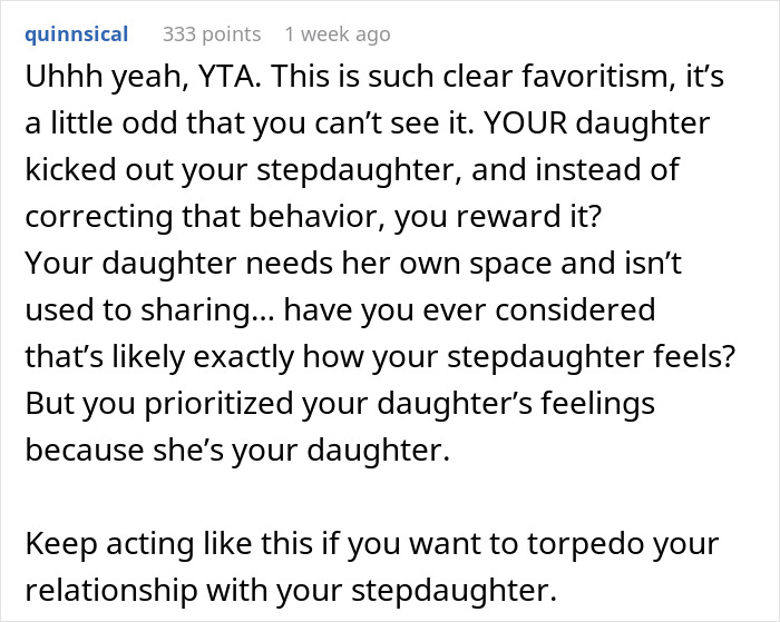 Mom Can't Believe Her Husband Suggested Her Daughter Sleep On The Couch, While His Daughter Gets A Whole Room To Herself Mom Can't Believe Her Husband Suggested Her Daughter Sleep On The Couch, While His Daughter Gets A Whole Room To Herself