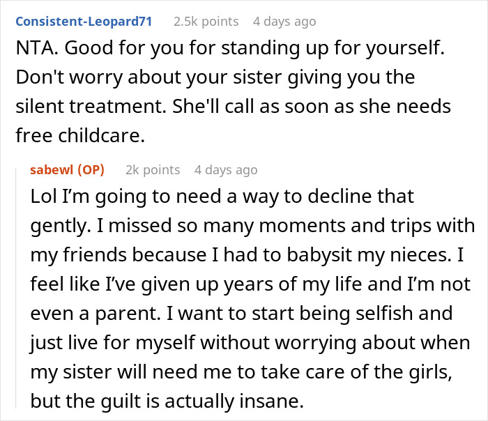 Woman Tells Sister Her Husband Needs To Step Up With His Parenting Since She Won't Be Watching Their Kids Anymore, She Finds It Outrageous Woman Tells Sister Her Husband Needs To Step Up With His Parenting Since She Won't Be Watching Their Kids Anymore, She Finds It Outrageous