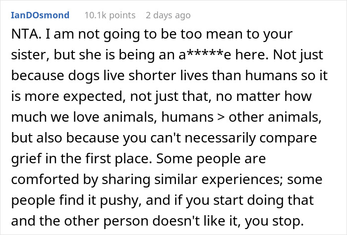 “A Dog Is Not The Same As A Husband”: Woman Loses Patience With Her Sister For Nonstop Comparisons Of Their Losses “A Dog Is Not The Same As A Husband”: Woman Loses Patience With Her Sister For Nonstop Comparisons Of Their Losses