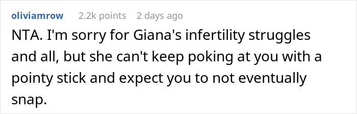 Brother’s Infertile Girlfriend Keeps Making Judgy Comments Regarding This Woman's Parenting, She Can’t Take It Anymore And Snaps Back Brother’s Infertile Girlfriend Keeps Making Judgy Comments Regarding This Woman's Parenting, She Can’t Take It Anymore And Snaps Back