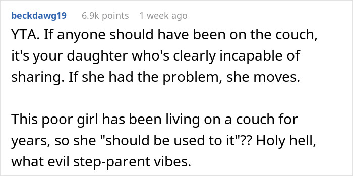 Mom Can't Believe Her Husband Suggested Her Daughter Sleep On The Couch, While His Daughter Gets A Whole Room To Herself Mom Can't Believe Her Husband Suggested Her Daughter Sleep On The Couch, While His Daughter Gets A Whole Room To Herself