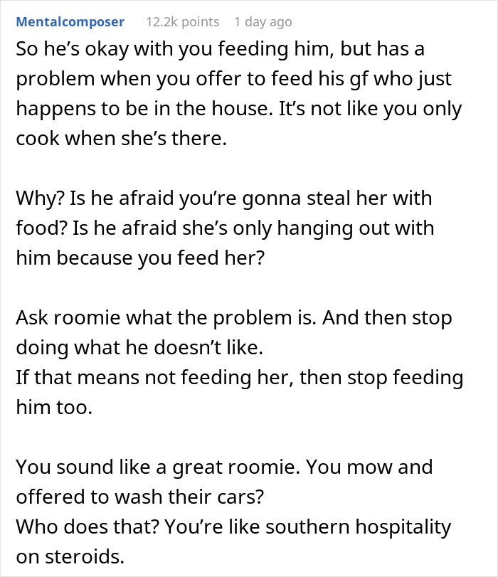 Man Wonders If He’s A Jerk For Offering Roommate And His GF Home-Cooked Food Man Wonders If He’s A Jerk For Offering Roommate And His GF Home-Cooked Food