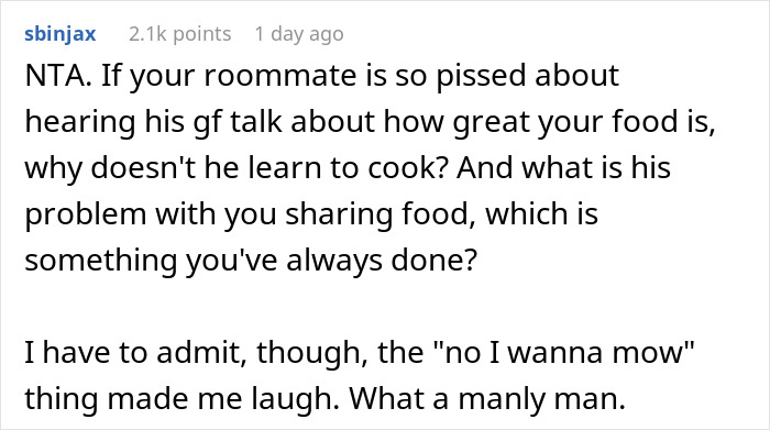 Man Wonders If He’s A Jerk For Offering Roommate And His GF Home-Cooked Food Man Wonders If He’s A Jerk For Offering Roommate And His GF Home-Cooked Food