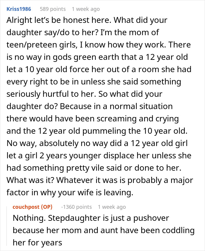 Mom Can't Believe Her Husband Suggested Her Daughter Sleep On The Couch, While His Daughter Gets A Whole Room To Herself Mom Can't Believe Her Husband Suggested Her Daughter Sleep On The Couch, While His Daughter Gets A Whole Room To Herself