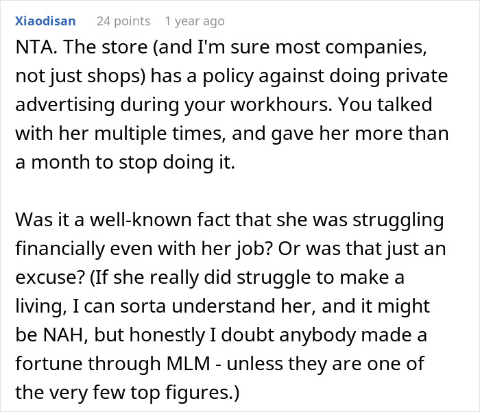 General Manager Asks If He Was A Jerk To Fire MLM Employee For Selling Pyramid Scheme Products At Work General Manager Asks If He Was A Jerk To Fire MLM Employee For Selling Pyramid Scheme Products At Work