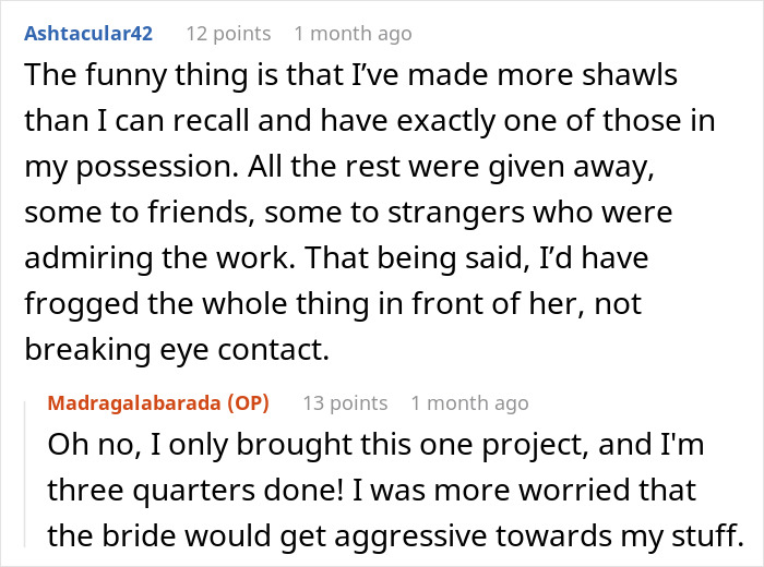 Random Hotel Guest Knits Shawl In The Lobby, A Bride Enters And Demands It As A Wedding Present Random Hotel Guest Knits Shawl In The Lobby, A Bride Enters And Demands It As A Wedding Present