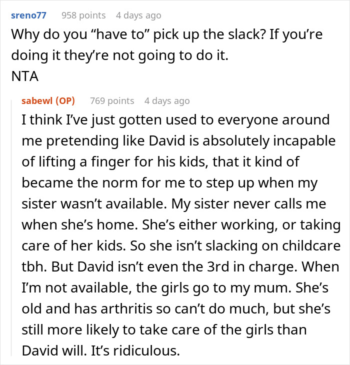 Woman Tells Sister Her Husband Needs To Step Up With His Parenting Since She Won't Be Watching Their Kids Anymore, She Finds It Outrageous Woman Tells Sister Her Husband Needs To Step Up With His Parenting Since She Won't Be Watching Their Kids Anymore, She Finds It Outrageous