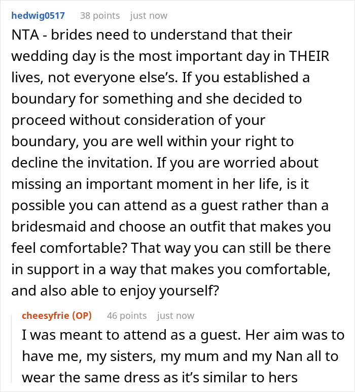 Family Drama Ensues As This Woman Decides Not To Attend Her Sister’s Wedding, Not Willing To Comply With The Strict Dress Code She Dislikes Family Drama Ensues As This Woman Decides Not To Attend Her Sister’s Wedding, Not Willing To Comply With The Strict Dress Code She Dislikes