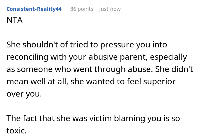 Friend Thinks Woman’s Abusive Mother Can Be Excused Because “It’s Hard Being A Parent,” So She Compares Her To Her Ex To Open Her Eyes