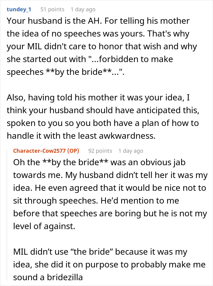 Bride Furious With MIL For Going Against The ‘No Speech’ Rule At Wedding And Ignores Her, Drama Ensues Bride Furious With MIL For Going Against The ‘No Speech’ Rule At Wedding And Ignores Her, Drama Ensues