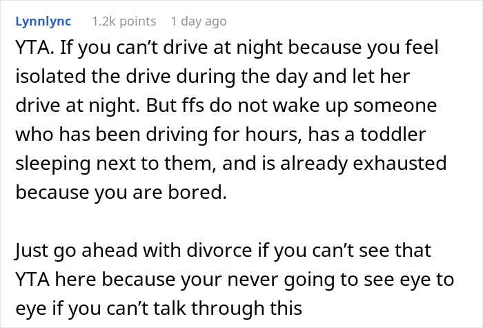 Inconsiderate Husband Wakes Up Wife After Her Tiring Drive To Amuse Him During His Driving Shift, Asks If He Was Wrong To Do So
