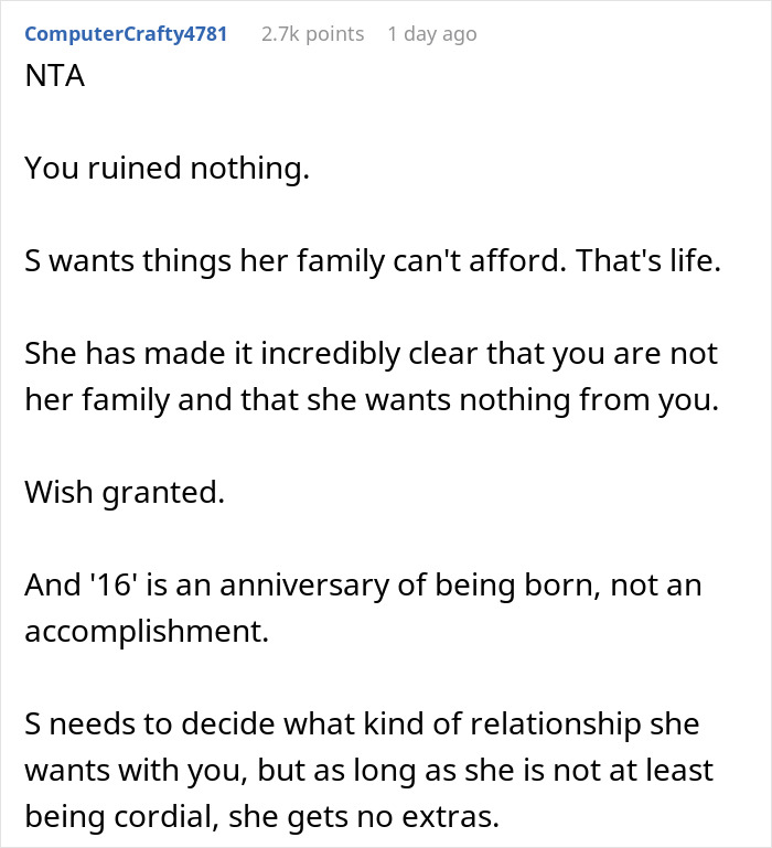 Teen Gets Mad Over Stepdad's Decision Not To Pay For Her Expensive Birthday Party Since He's Not Even Invited Teen Gets Mad Over Stepdad's Decision Not To Pay For Her Expensive Birthday Party Since He's Not Even Invited