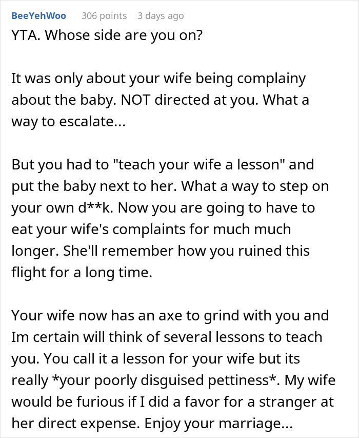 Guy Turns To The Internet For Support After Teaching His Wife A Lesson On Complaining On The Plane, Gets None