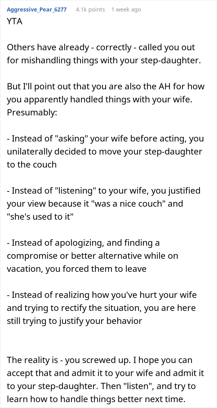 Mom Can't Believe Her Husband Suggested Her Daughter Sleep On The Couch, While His Daughter Gets A Whole Room To Herself Mom Can't Believe Her Husband Suggested Her Daughter Sleep On The Couch, While His Daughter Gets A Whole Room To Herself