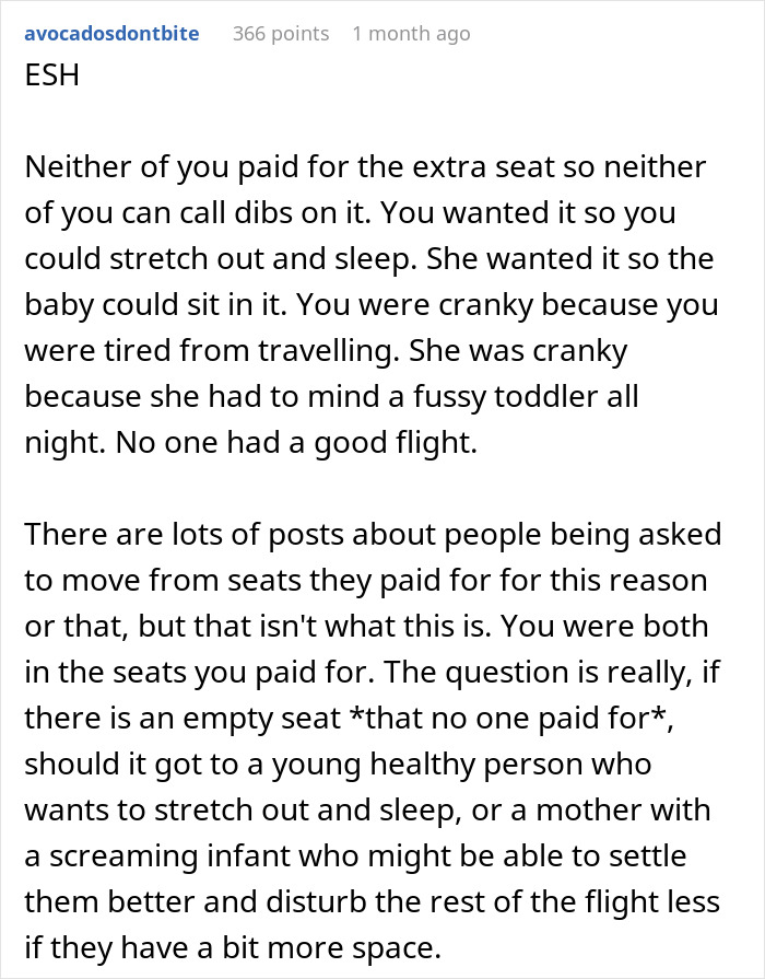 Exhausted Passenger Is Upset About Having To Give Up Their Middle Seat To A Mother Traveling With A Baby