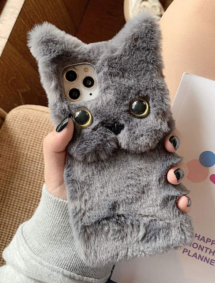 Fluffy Cute Cat-Shaped Phone Case