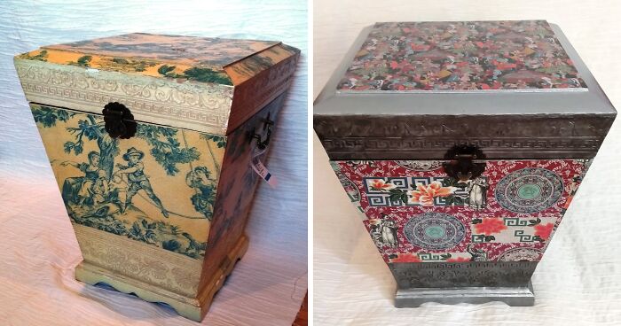I Upcycled An Old Storage Box With Asian-Themed Art Paper