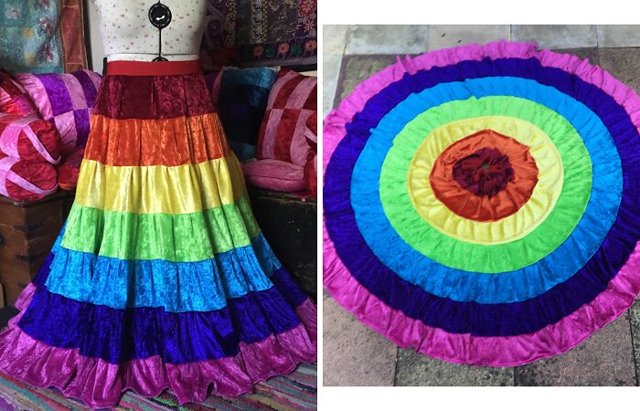 8 Of My Handmade Full Length, Full Circle Striped Velvet Skirts