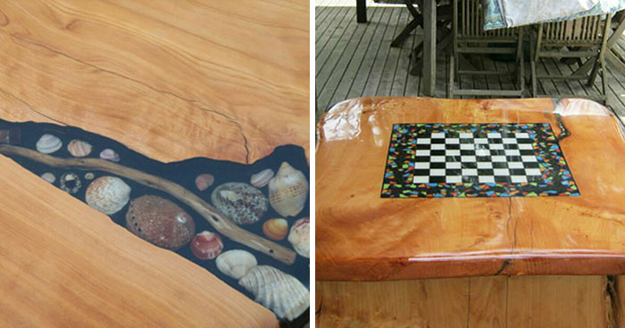 14 Ingenious Solutions For Cracked Tables To Be Filled With Seashells, Stones, And Starfish By Woodcraft By Design