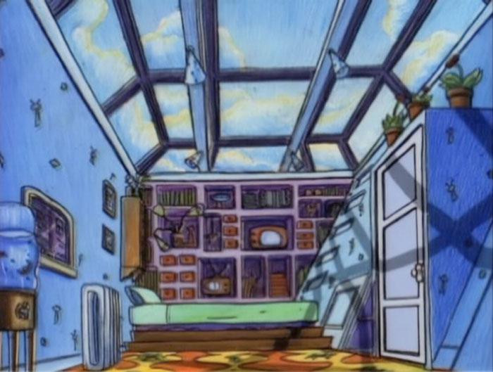 illustrated transparent ceiling opposite the bed