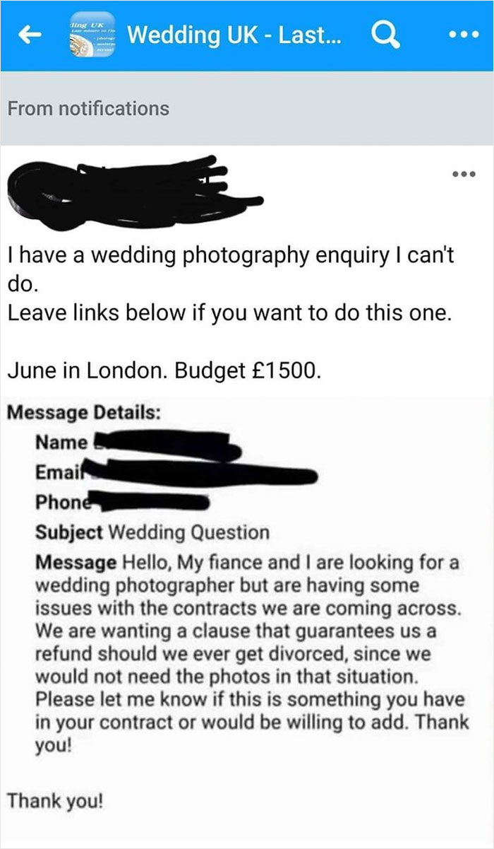 Wedding Photo Contract Request