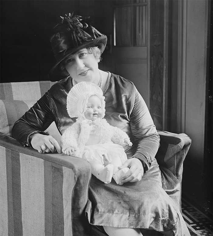 Black and white Beulah Louise Henry holding doll portrait