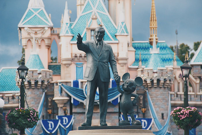 Disney with Mickey mouse statue on Disneyland