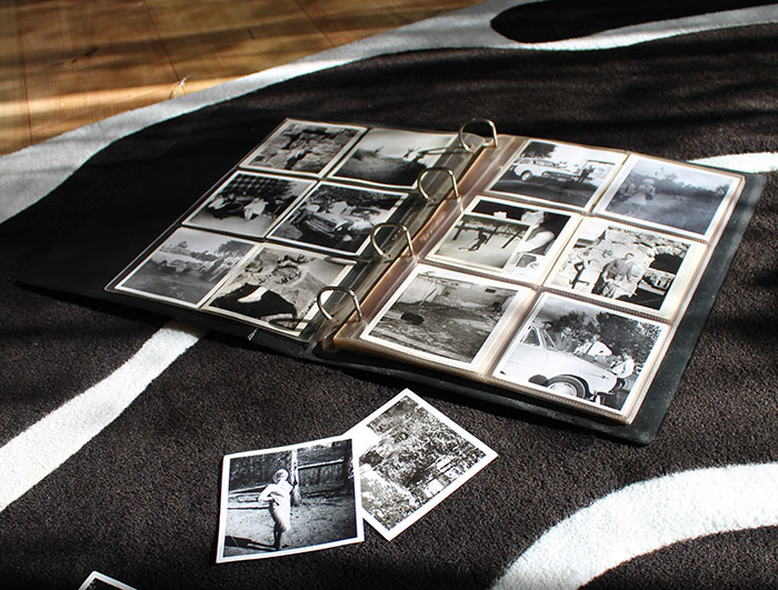 Person looking at old pictures