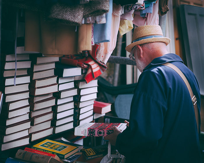 Person looking at books