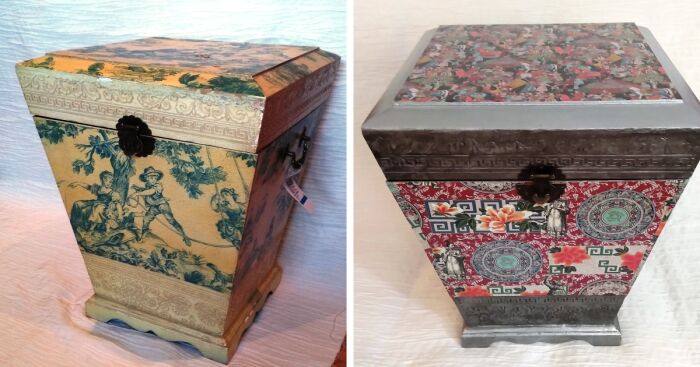 I Upcycled An Old Storage Box With Asian-Themed Art Paper