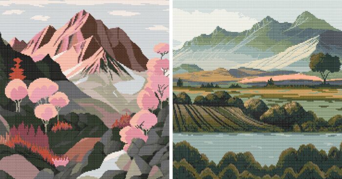 15 Simple Cross-Stitch Patterns Of Various Landscapes