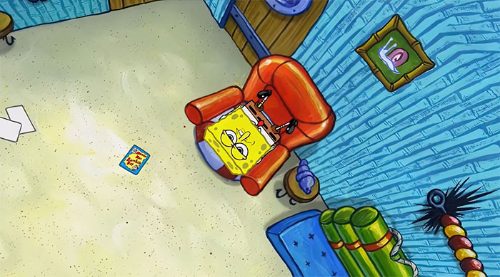 SpongeBob lying down on the coach