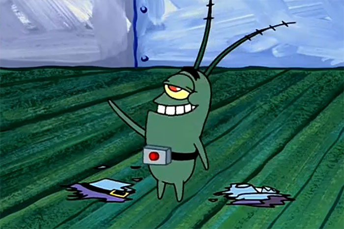 Mr. Plankton smiling and waving