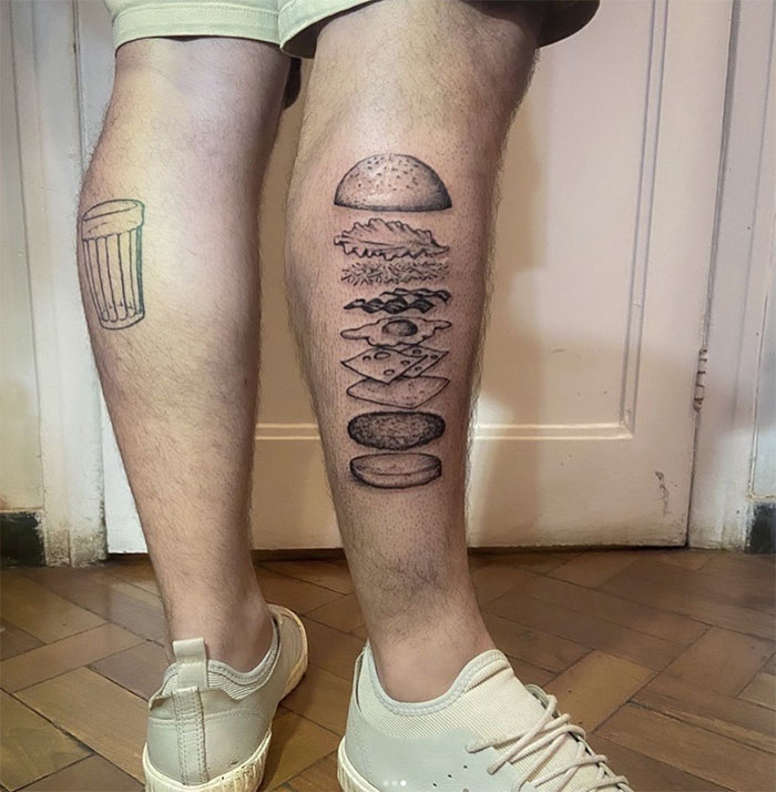 Burger black and white tattoo