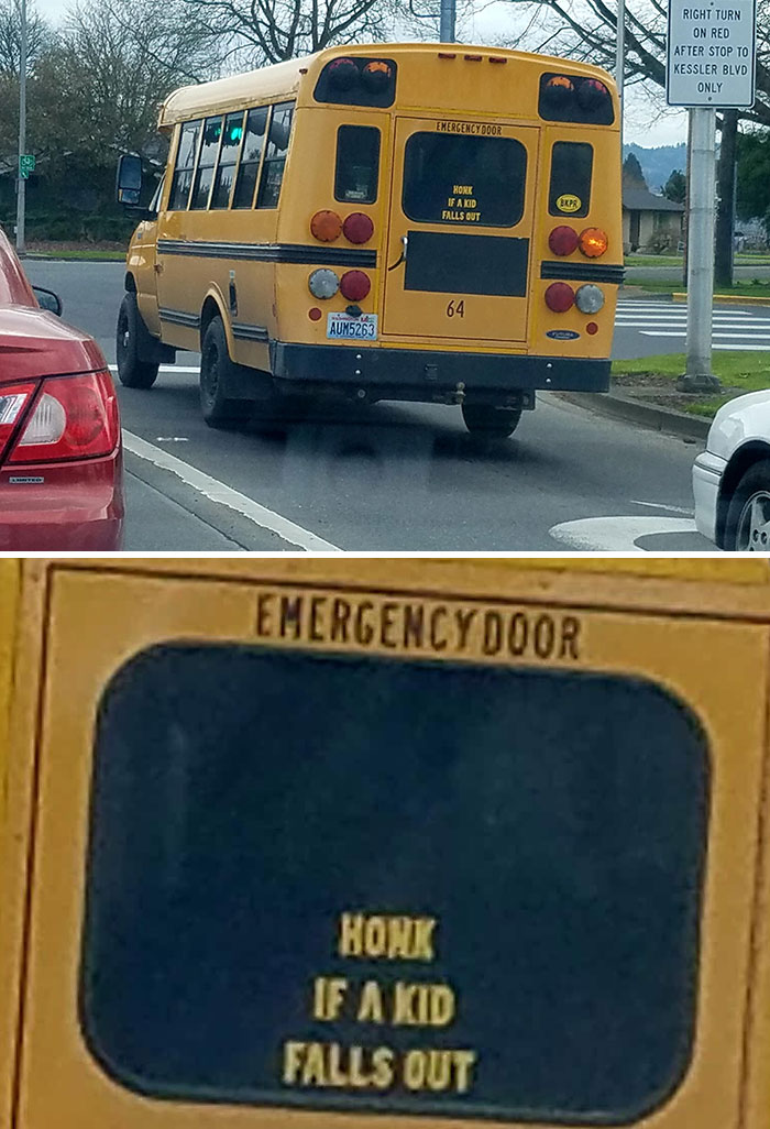 Esta pegatina en la parte trasera de este autobús escolar que vi hoy