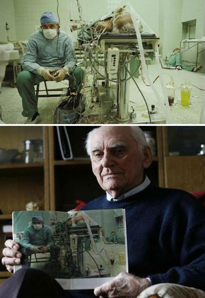 A Picture Of Dr. Religa Monitoring His Patient's Vitals After Completing A 23-Hour-Long Heart Transplant. At The Bottom Is A Picture Of The Same Patient, 30 Years Later. He Managed To Outlive His Doctor