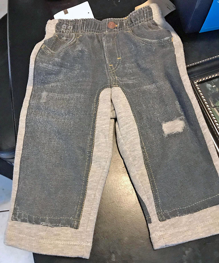 Estos pantalones deportivos con jeans que mi abuela le compró a nuestro hijo por Navidad