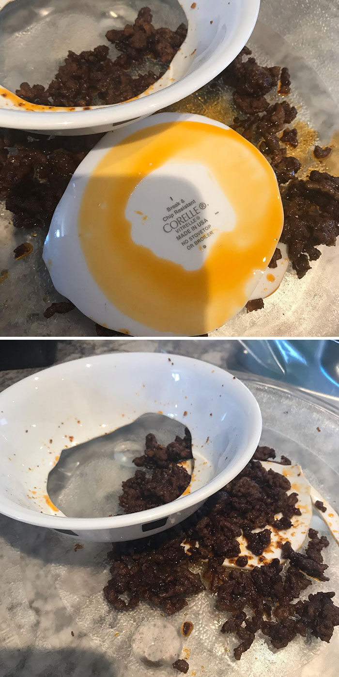 So This Has Never Happened Before. I Was Heating Up Taco Beef In The Microwave And Take It Out After 50 Seconds. The Bottom Broke Out. I Guess They Do Break