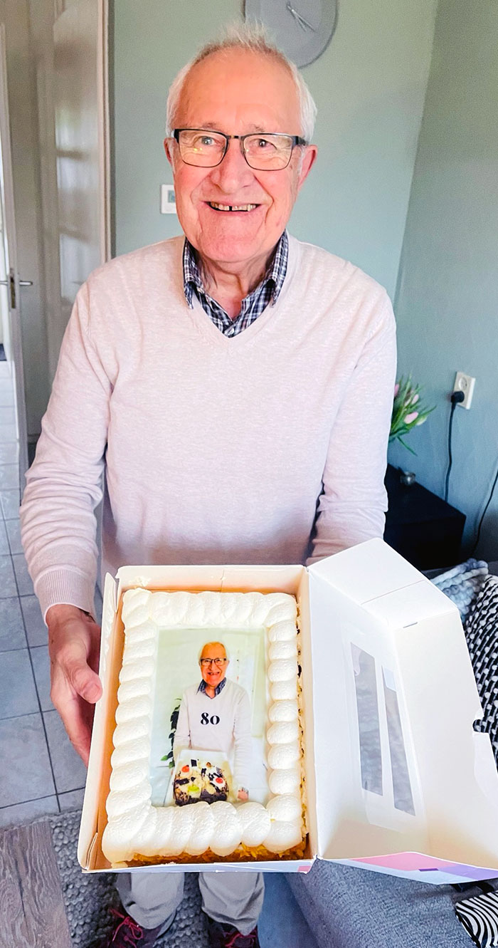 My Father-In-Law Turned 80 Years Old This Week And Was Wearing Exactly The Same Outfit As In The Photo From The Last Year That We Put On The Cake